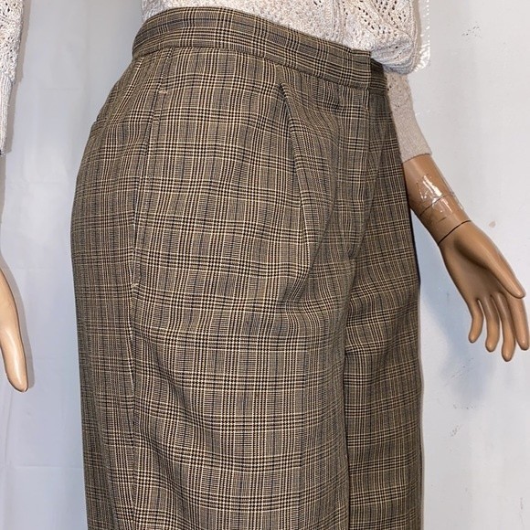 Vintage 90s Liz Claiborne Trousers Kylie Plaid Pleated Brown & Tan Pants Size 6 - Picture 13 of 16